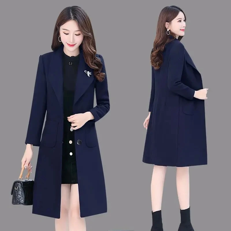 

Mid-Length Woolen Coat Womens 2024 Autumn Winter Korean Slim Wool Jacket Female Single-breasted Blend Wool Coat Women Overcoat