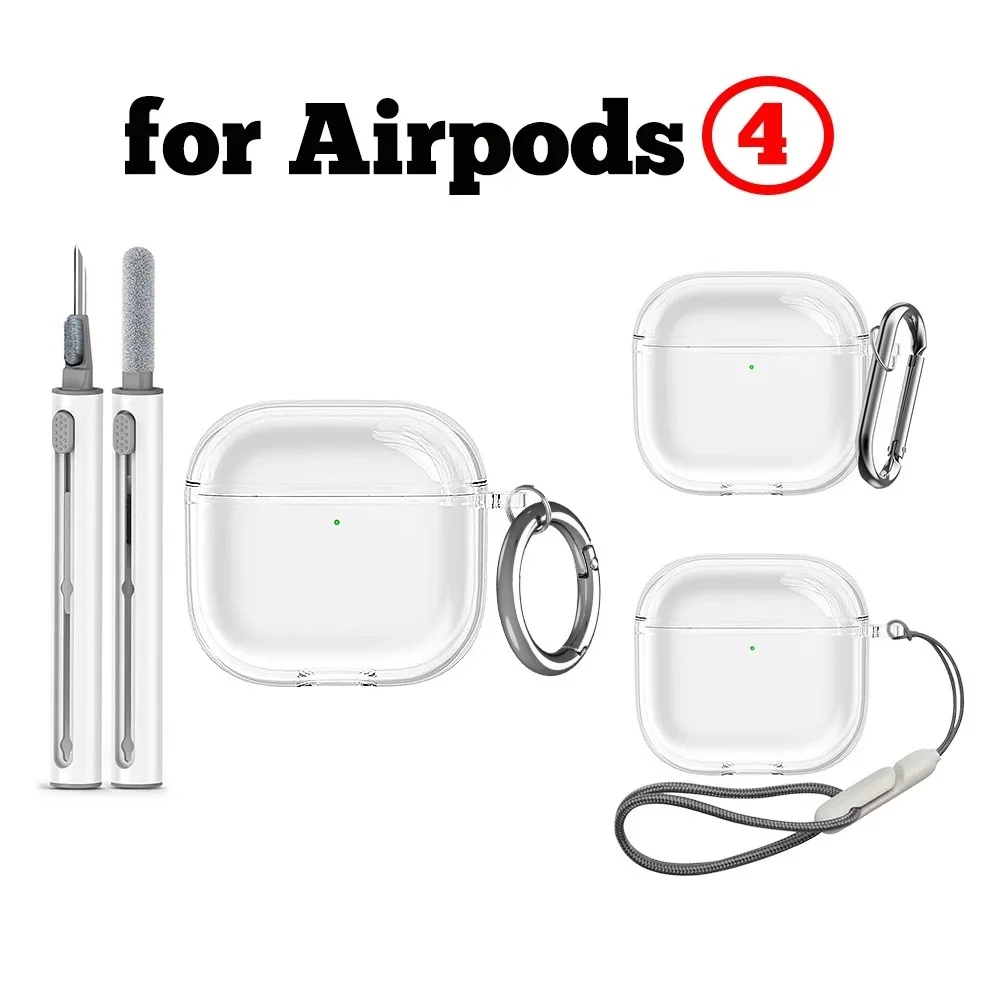 

Transparent protective case for AirPods 4 Bluetooth earphones made of TPUmaterial equipped with cleaning kit and mountain buckle