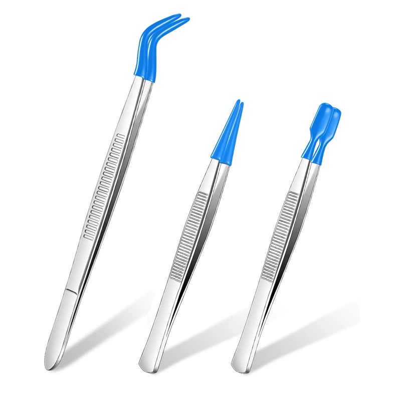 1 Uds. Pinzas con puntas de goma, juego de pinzas recubiertas de PVC, pinzas de punta recta de goma, pinzas de punta plana de goma, dobladas largas