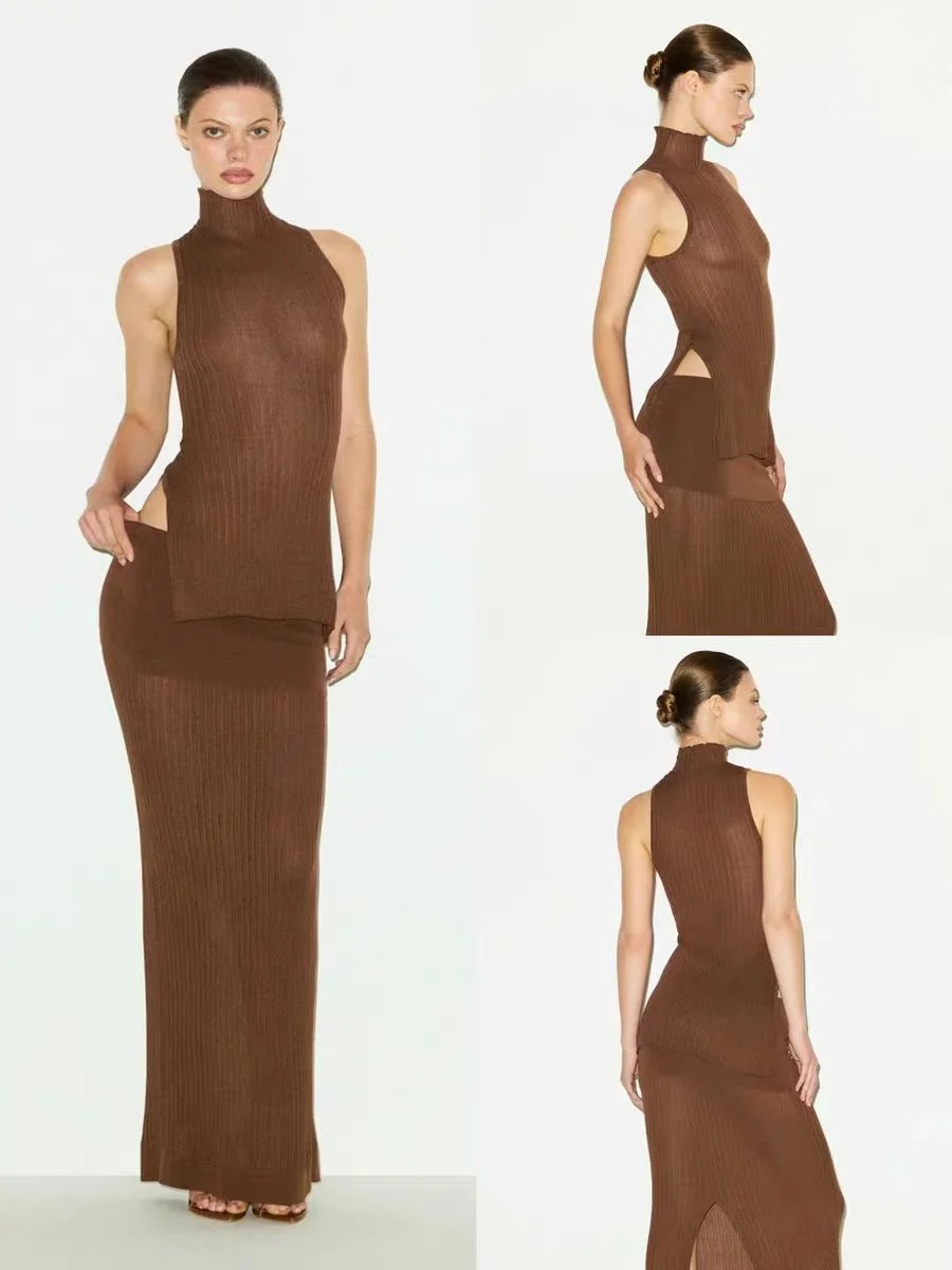 Kardaian 25 tricoté col haut Svel gilet t-shirt enveloppant autour de la jupe ensemble femmes décontracté Sle Polyester tissu