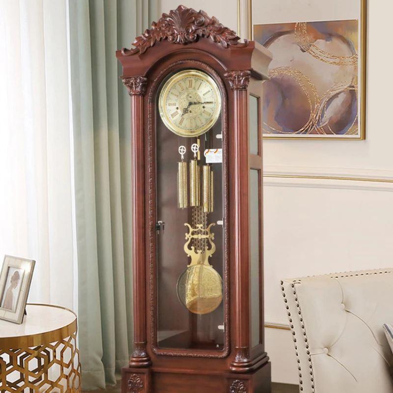 European style mechanical floor clock American style retro living room swinging large vertical clock New Chinese