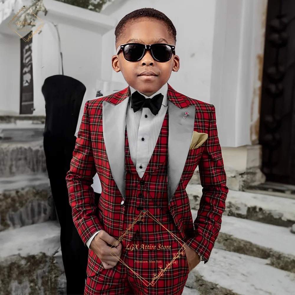 Boys' Scottish Style 3-Piece Suit (Jacket, Vest, Pants) Custom Wedding Evening Children's Best Man Gentleman Suit