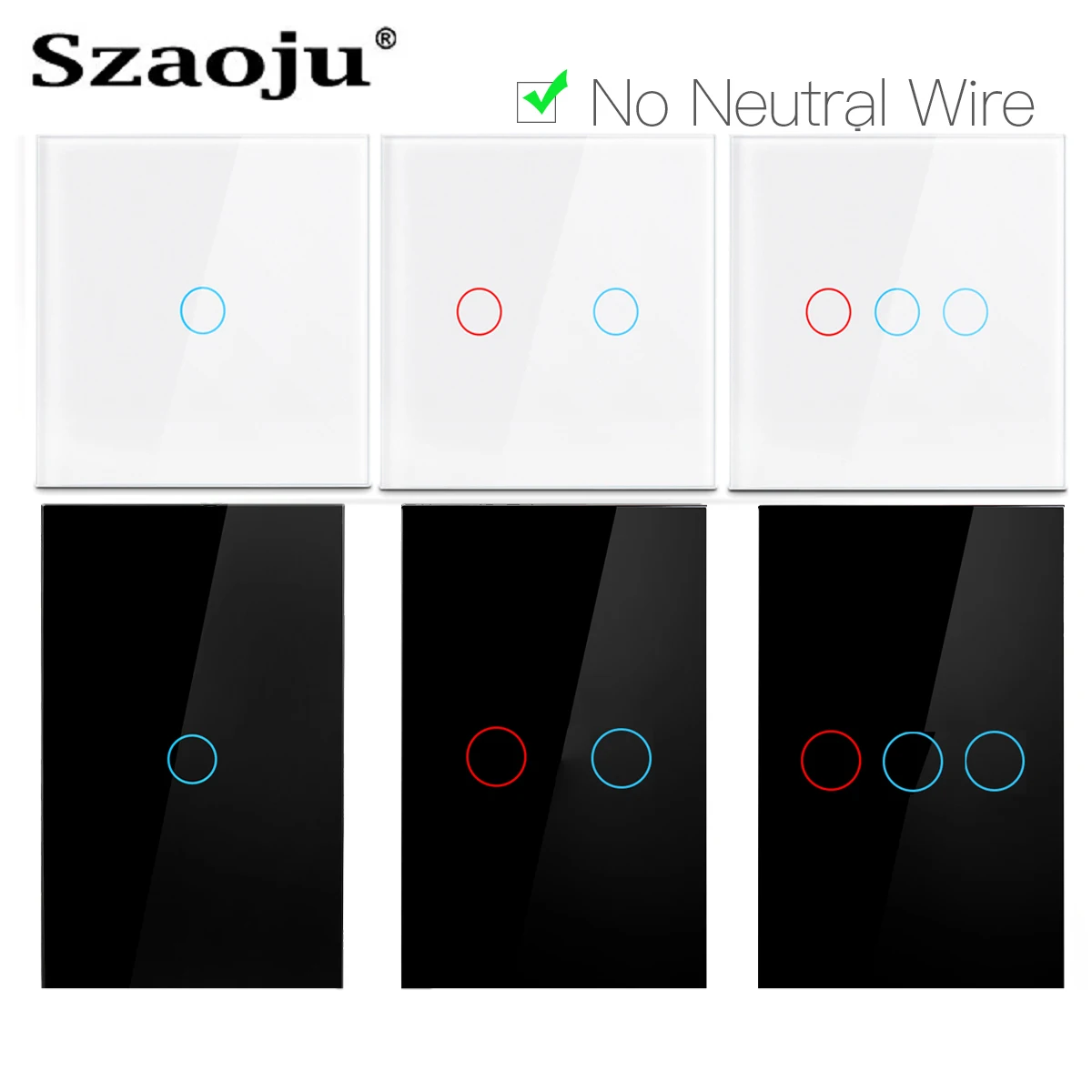 Szaoju Touch Switch LED Crystal Glass Panel Wall Lamp Light Switch 1/2/3 Gang 1 Way Smart Home Sensor Switches Lighting Control