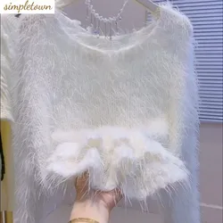 Lazy Style V-neck Long Sleeved Pullover Sweater for Women in Autumn and Winter 2024 New Soft and Sticky Knit Sweater Trend