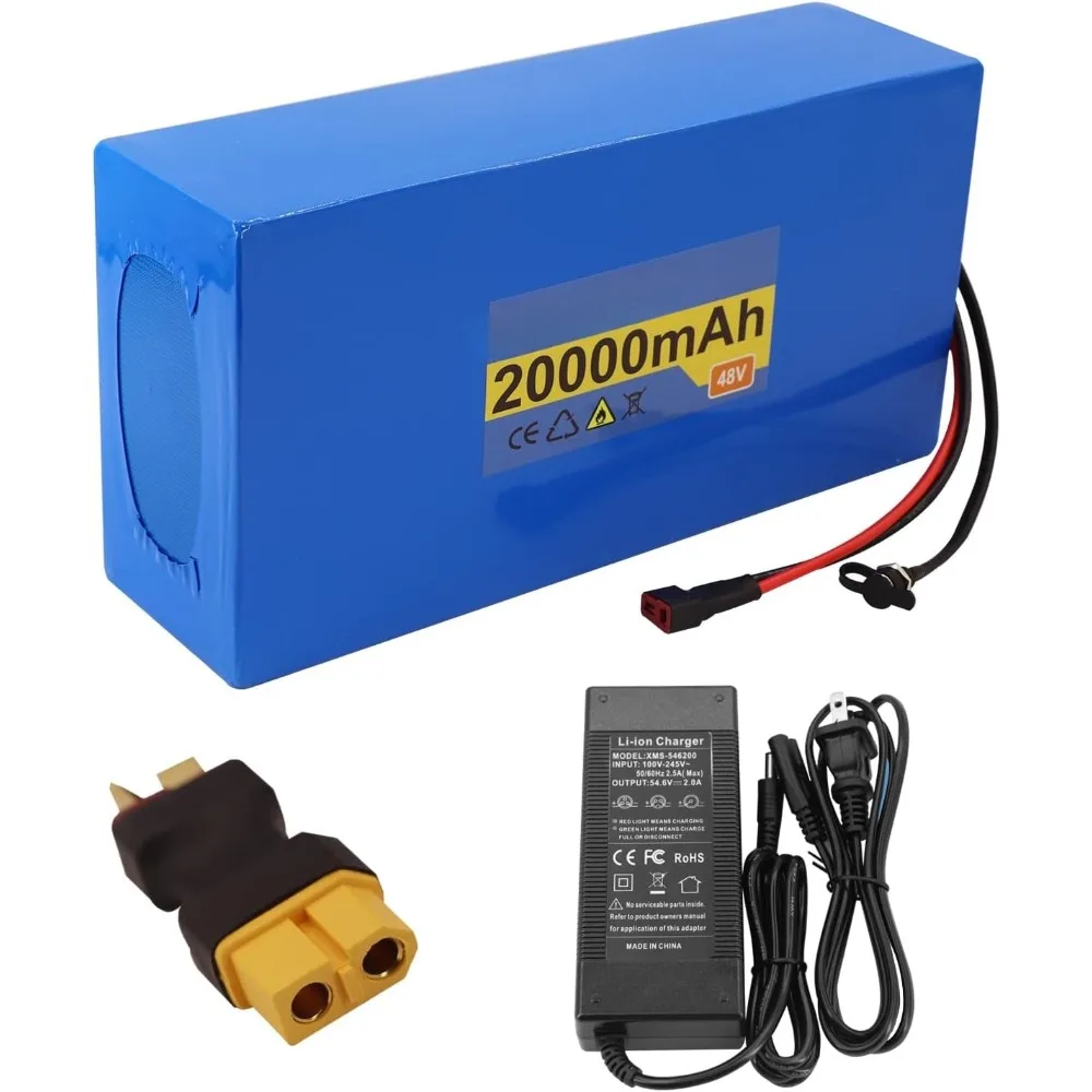 

Аккумулятор 48 В Аккумулятор для электрического велосипеда 20 Ач с зарядным устройством 2 А, Т-образным штекером, разъемом XT60 и BMS для электрических велосипедов мощностью 250–1000 Вт.