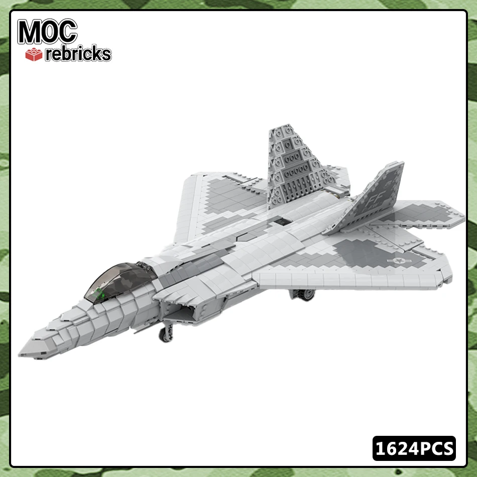 MOC Building Block 1:35 Scale F-22 Raptor Military Series Technology High Difficulty Aircraft Bricks Toy Collection Fighter Gift