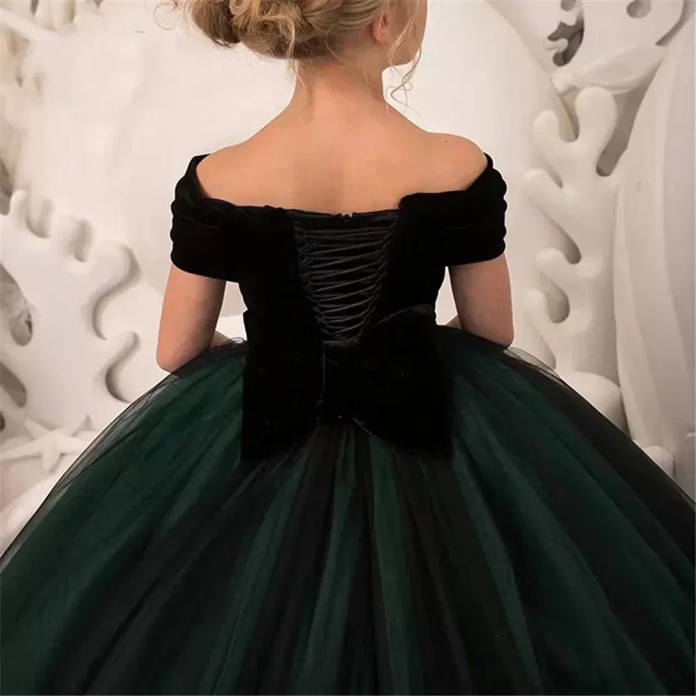 Black Green Flower Girl Dresses Wedding Ruffles Tulle Bow Fleeciness Custom Pageant Gowns Communion Dress