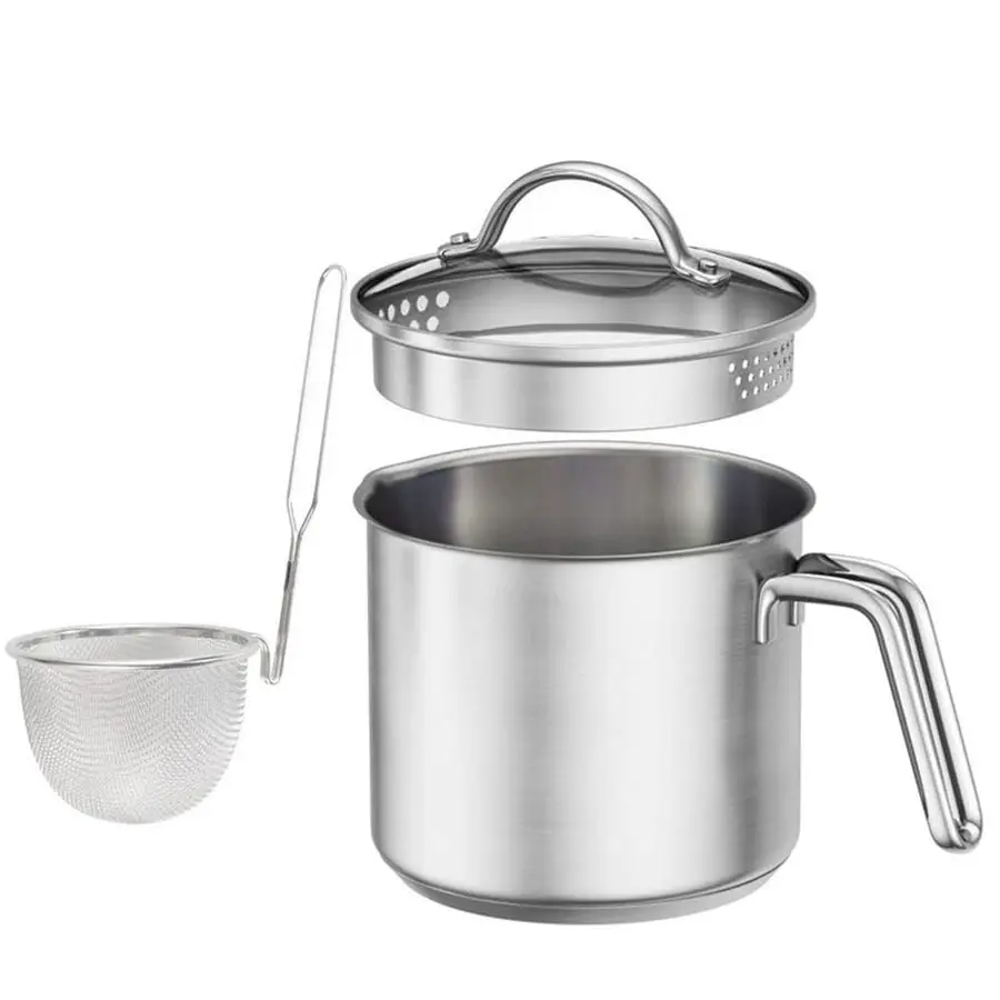 

Кастрюля с чашкой и стеклянной крышкой, многоцелевой маленький кастрюля для макарон 1,5QT со вставкой, корзина для пароварки для кипячения соуса, граvies, пасты, Noo