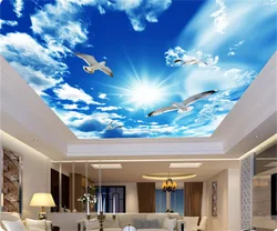 Custom Large Ceiling Zenith Mural Wallpaper 3D Stereo Blue Sky White Clouds Dove Nature Landscape Ceiling Decoration Wallpaper