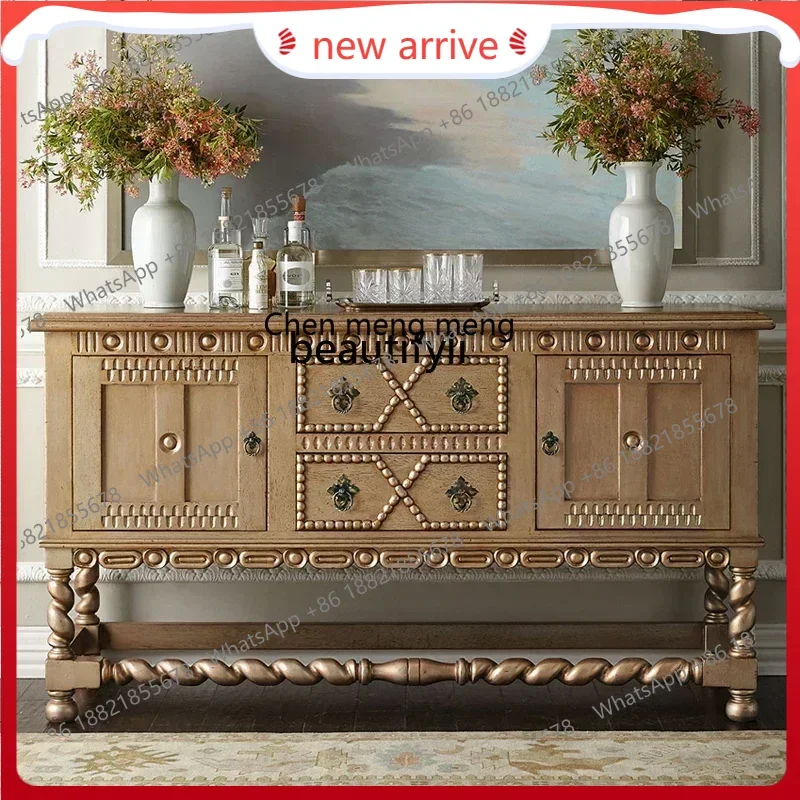 

SS ss7486 Furniture American retro solid wood living room porch cabinet partition, French art old dining side cabinet