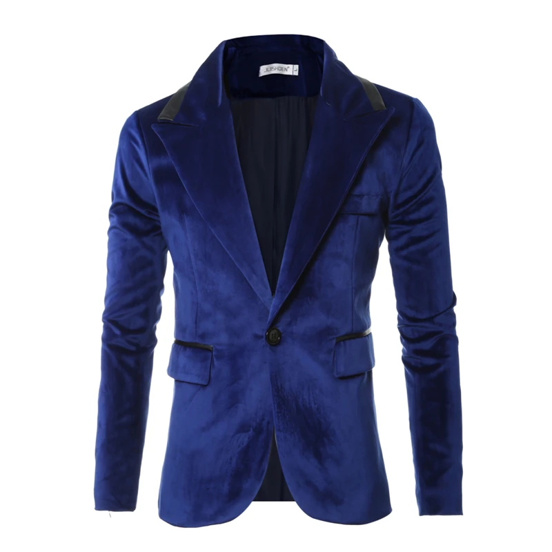 Chaqueta de terciopelo dorado brillante para hombre, traje pequeño ajustado con un botón, color sólido, Comercio Exterior, Otoño e Invierno