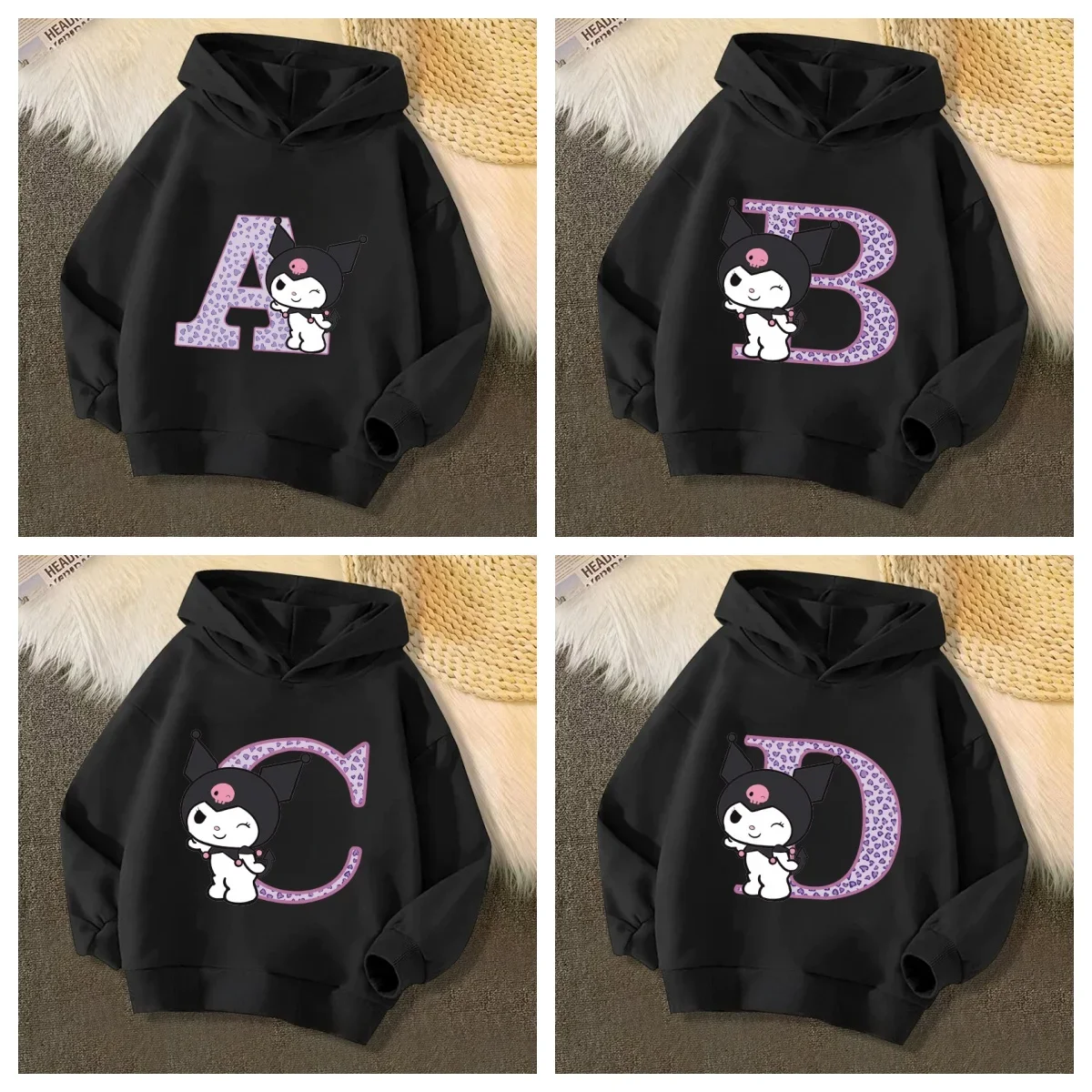 

Kuromis hoodie Children Letter A B C D E F G Kawaii Anime Print sweater Cartoons Casual Clothes Tee Shirt Kid Girl Boy Tops