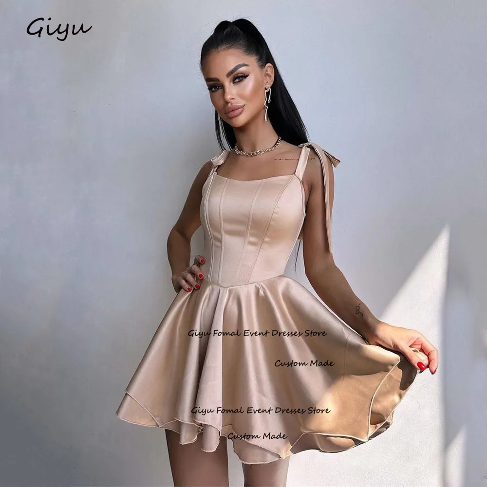 

Giyu Modern Style Bow Prom Dress Draped Different Colors Mini-length Above The Knee Wedding Party Dress Summer Dress