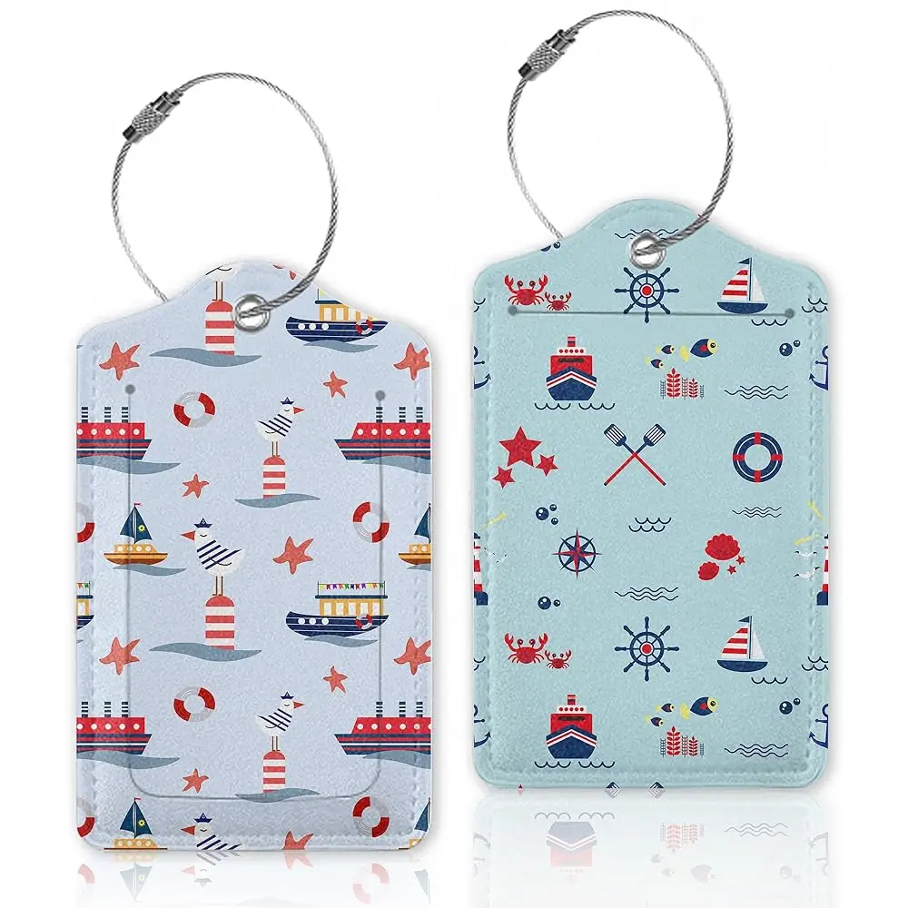 

Бирки для багажа с изображением морских судов и морских звезд, бирка для чемодана с петлей из нержавеющей стали, защитной крышкой и идентификационной этикеткой, для дорожных сумок, размер L