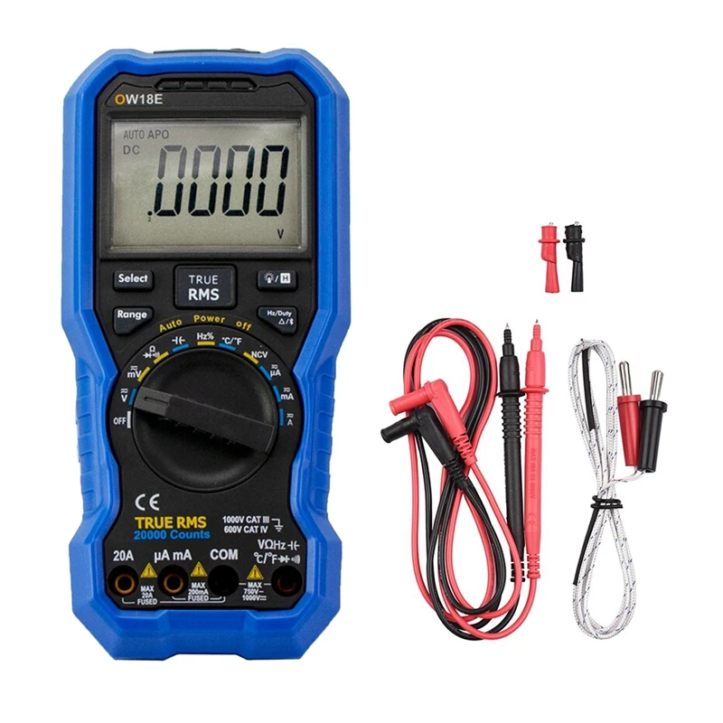 

Интеллектуальный цифровой мультиметр OW18E, Bluetooth, 4, 1/2 цифры, высокая точность, ЖК-дисплей, беспроводное соединение, сохранение данных, Автоматический диапазон, синий