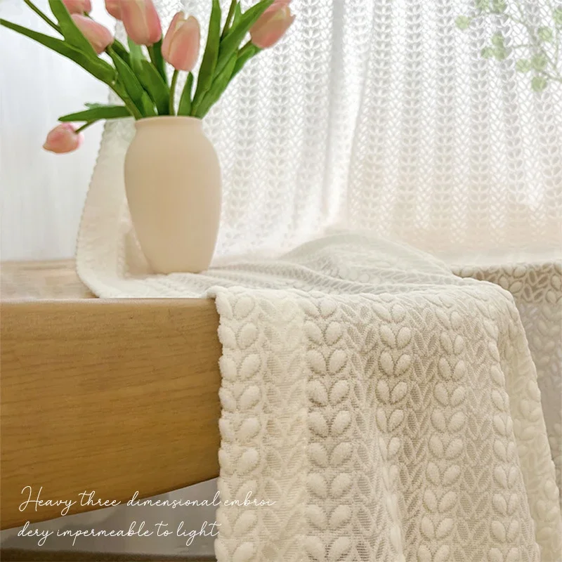 

Custom Size Simple White Tulle Embroidery Plush Soft Sheer Curtains for Living Room Bedroom Dining Window Screen Luxury Blackout