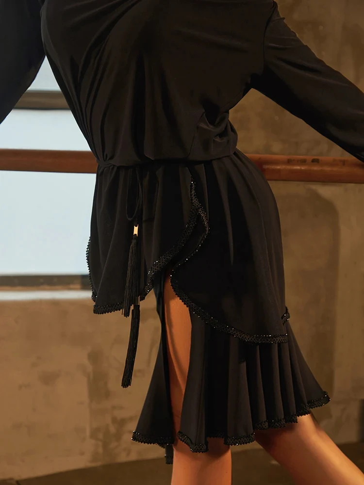 

ZYM Latin Dance Split Skirt Black Sparkling Dance Wear Lumi Skirt #25095