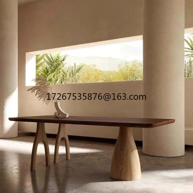 

Nordic medieval solid wood study desk wabi family dining table rectangular log Japanese workbench