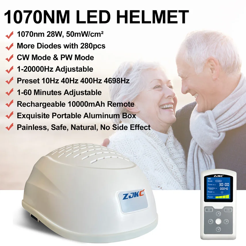 ZJKC casco Led de 1070nm, terapia de luz cerebral para Parkinson, accidente cerebrovascular, tratamiento de depresión, fotobiomodulación infrarroja