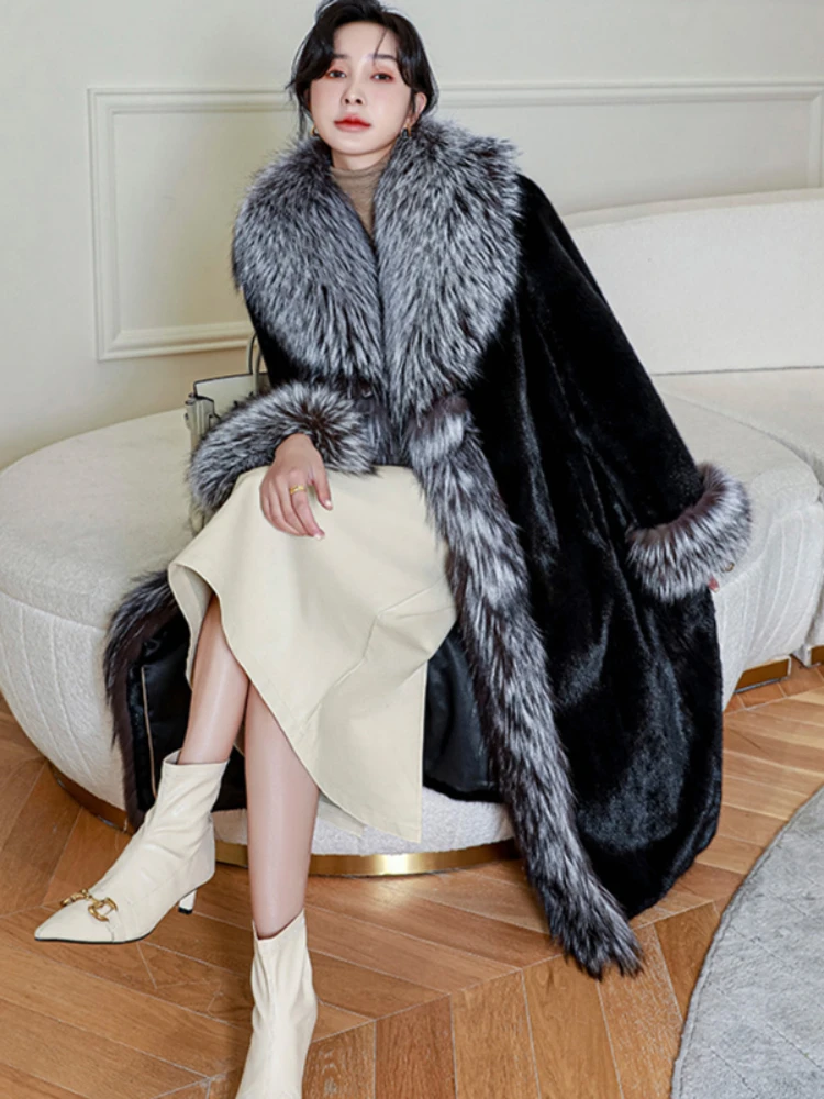 Women Faux Fur jacket Spliced Coats Casual Long Jacket Fur Outerwear Patchwork Loose Fit 2025 Autumn Pockets Turn Down Collar