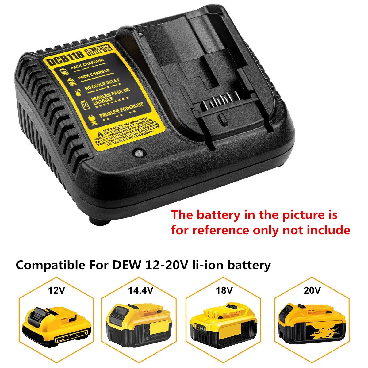 Battery Charger for Dewalt Li-ion Battery 14.4V 18V 20V DCB180 DCB181 DCB200 DCB203 DCB205 DCB115 DCB105 DCB140 Safe Charging