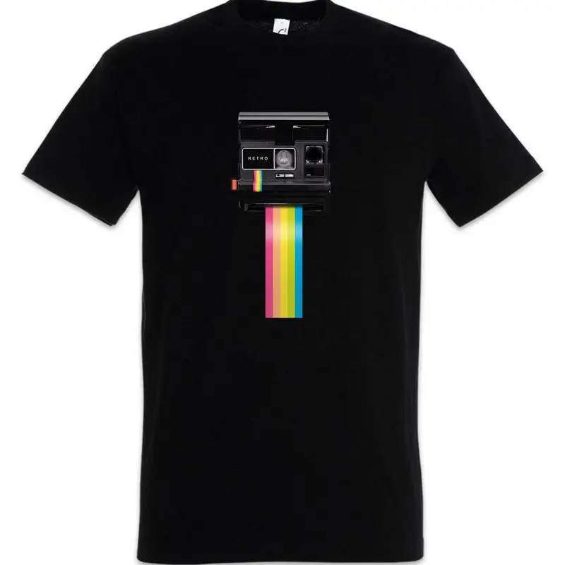 Rainbow Camera T Shirt Retro Instant Photographer Geek Nerd