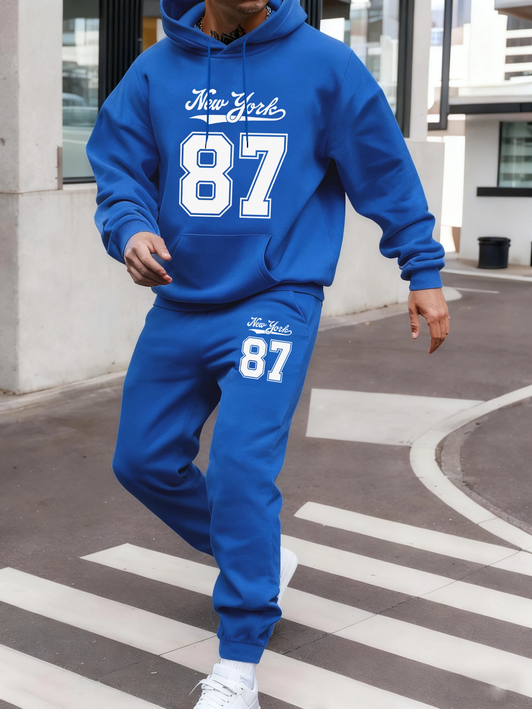 

New York Number 87 Print Jogging Hoody Suit Men Street Loose Pullovers Fleece Casual Sweatpant Soft Autumn Clothes 2 Piece Set