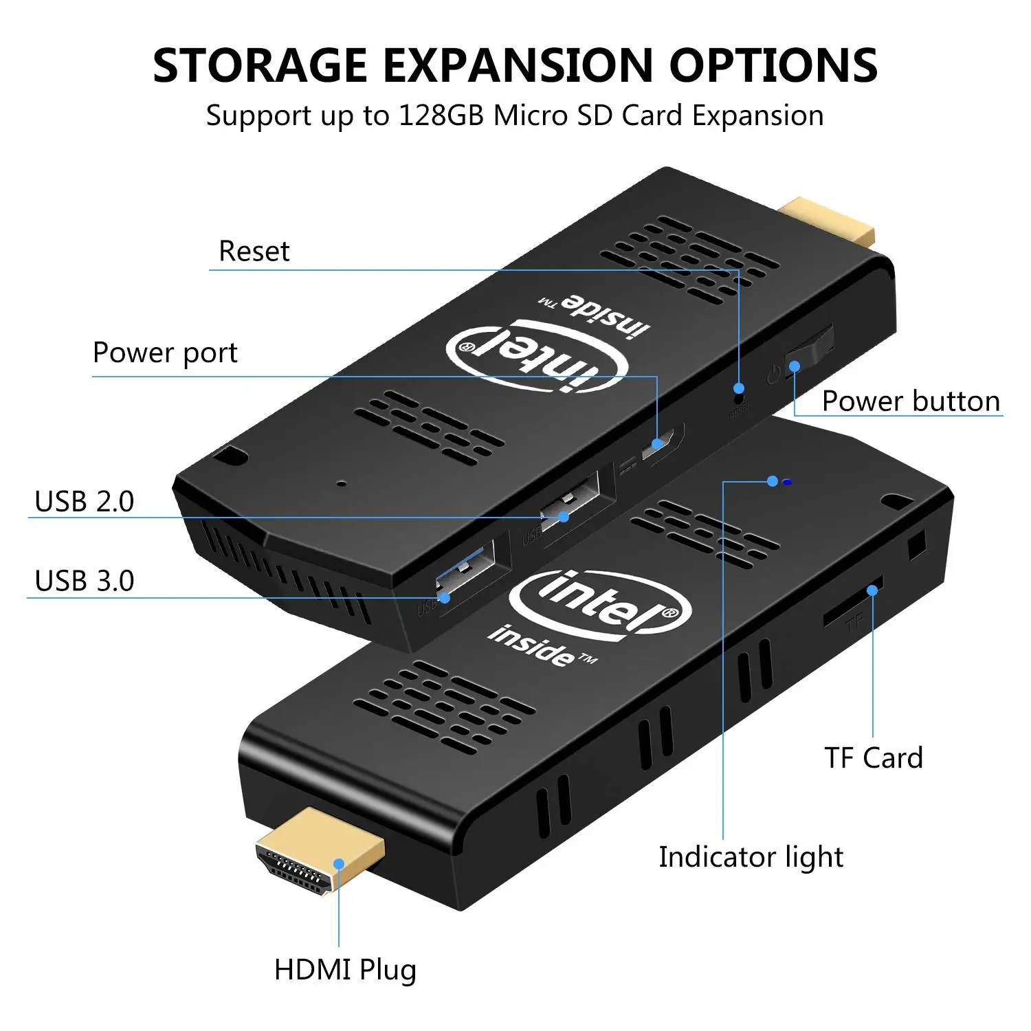 Komputer PC Stick Mini dengan Intel Atom Z8350 Windows 10 Pro 4GB RAM ROM 64GB Mendukung 4K HD WiFi 2.4G/5G, Bluetooth 4.2 Mendukung