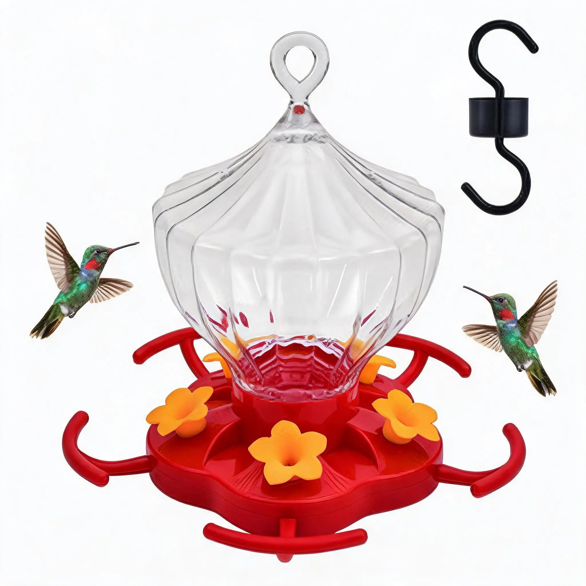 Hummingbird Feeder 8 Oz Hummingbird Outdoor Courtyard Hanging Water Dispenser With 5 Flower Ports With Perches For Yard Garden