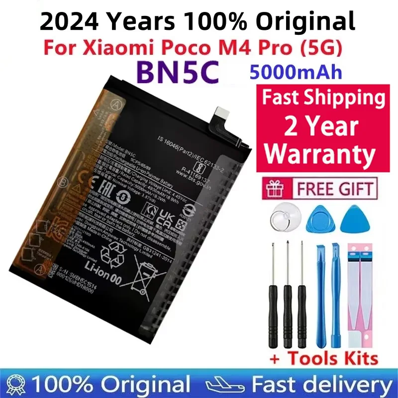 

2024 Years New Original 5000mAh High Quality BN5C Battery For Xiaomi Poco M4 Pro 5G Phone Bateria Batteries + Tools