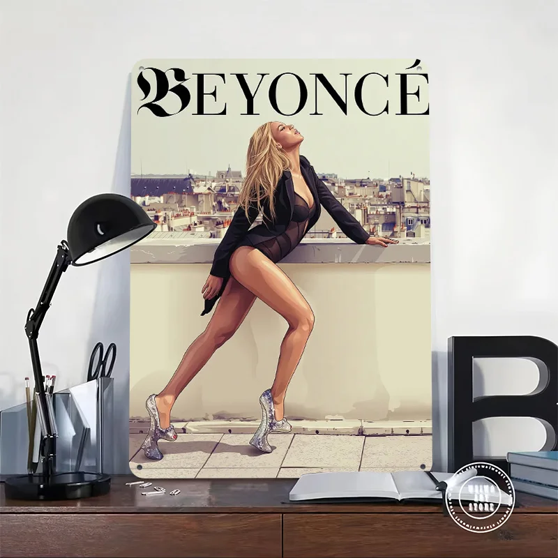 Beyonce Fashion Illustration 3D Texture Printed Poster Custom Vintage Metal Tin Plate Sign for Wall Art Bedroom Decorations Room