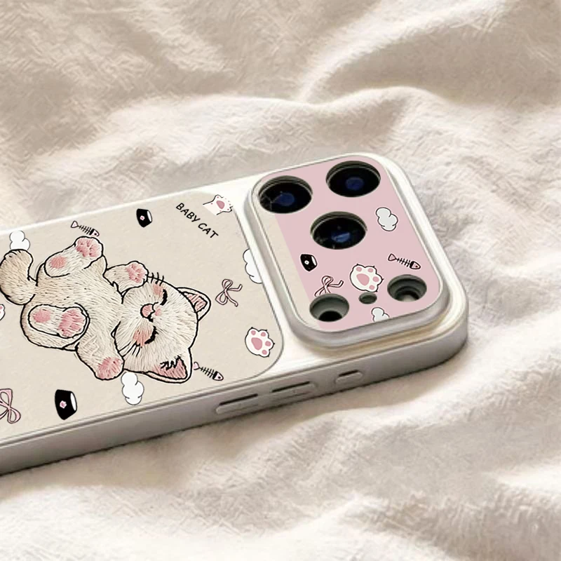 Funda para iPhone 17 Cases iPhone 16 Pro Max Funda Linda con Gato Bordado para iPhone 15 14 Plus 13 12 11 16E 17E 17 3