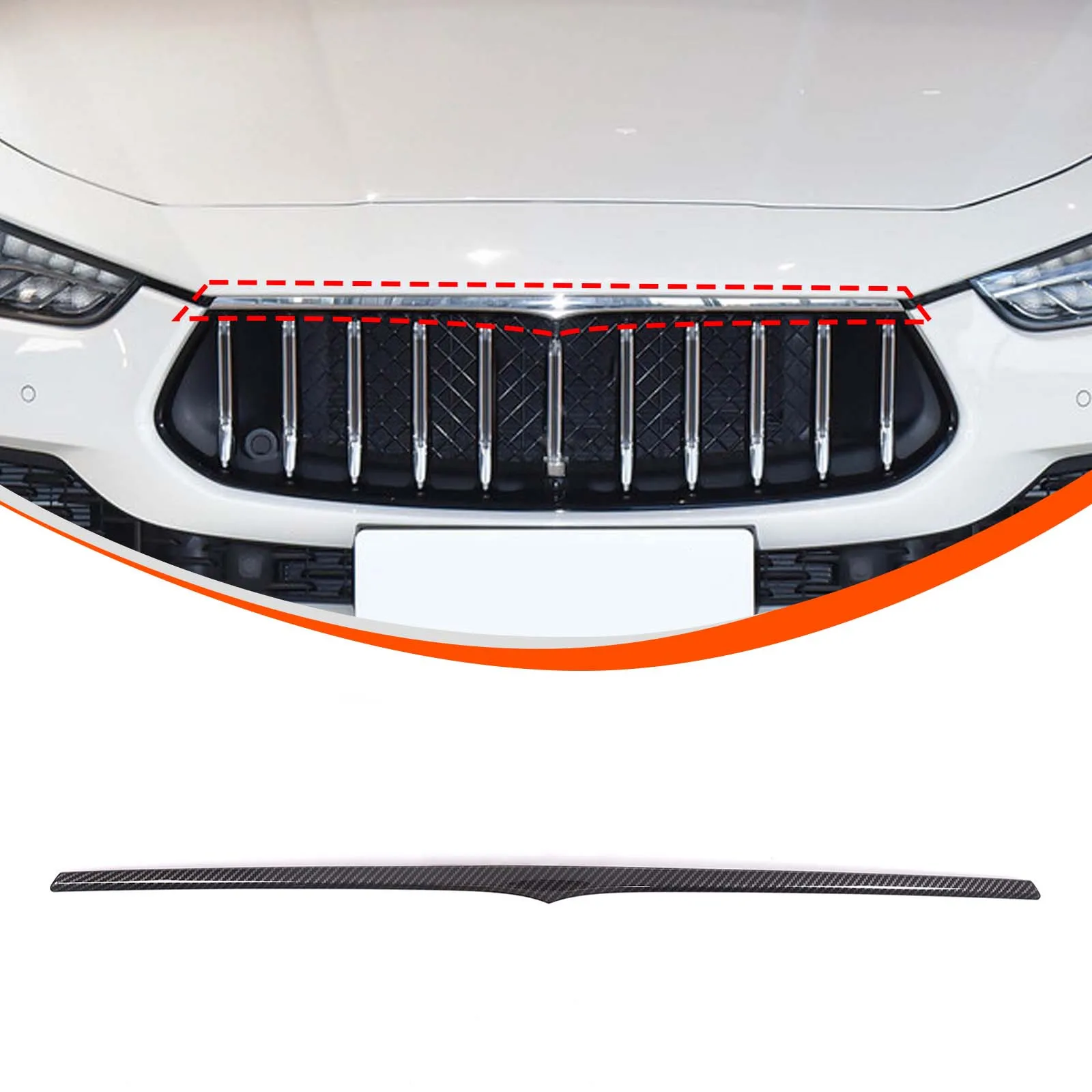 For Maserati Ghibli 2018-2024 ABS Carbon Fiber Car Front Hood Trim Strips Grille Trim Strip Decorative Sticker Car Accessories