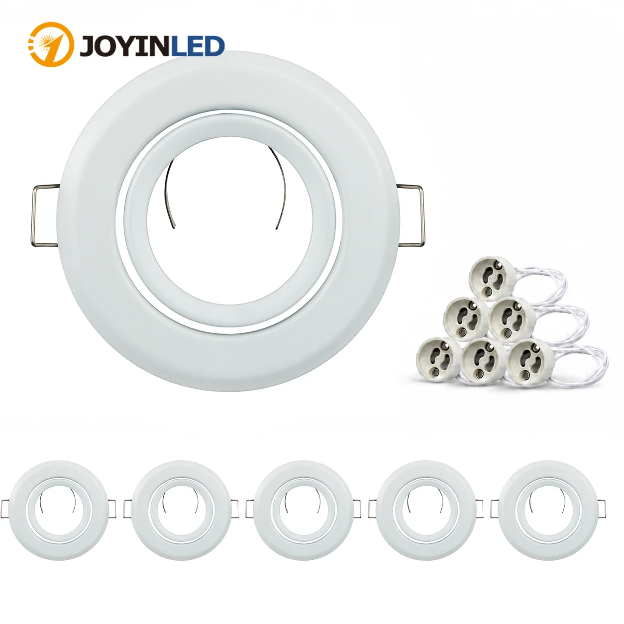 JOYINLED 6PCS Round Recessed LED Downlight Frames with GU10 Lamp Holders, Adjustable Ceiling Spotlight Trim, 62mm Cutout