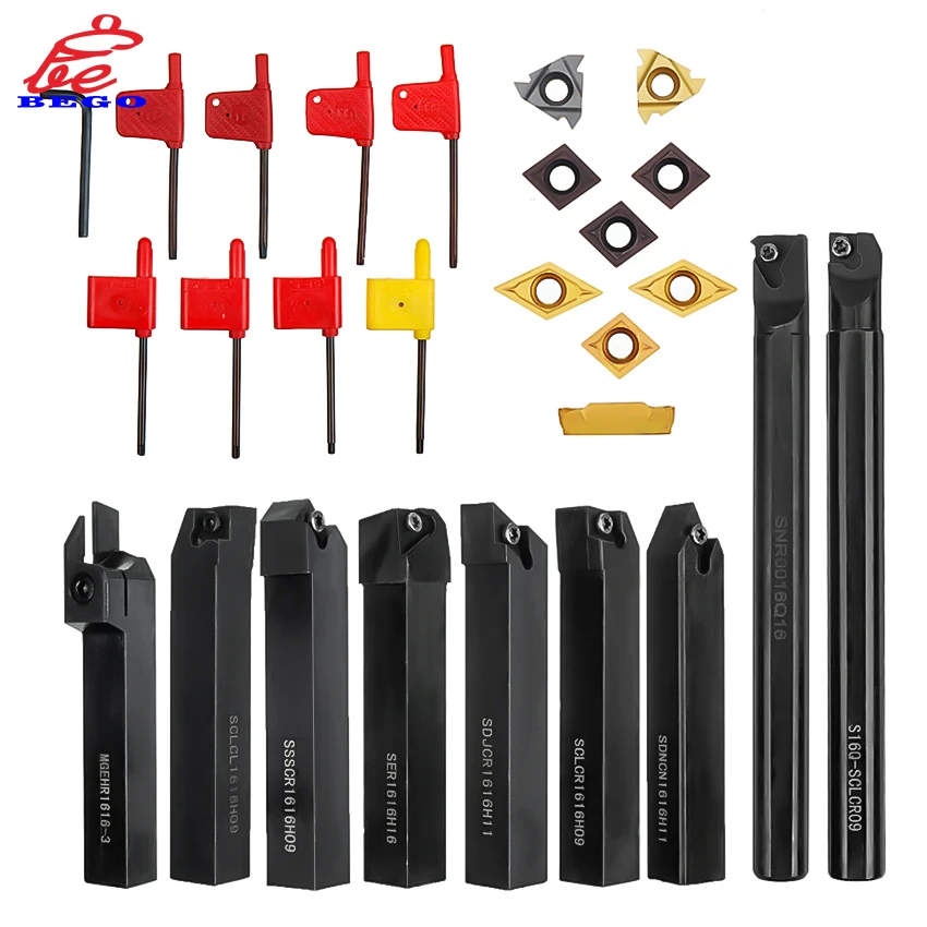 9pcs 16mm Shank Lathe Boring Bar Turning Tool Holder Set With Carbide Inserts CNC Cutting Tool Holder Lathe Machine Tool Set