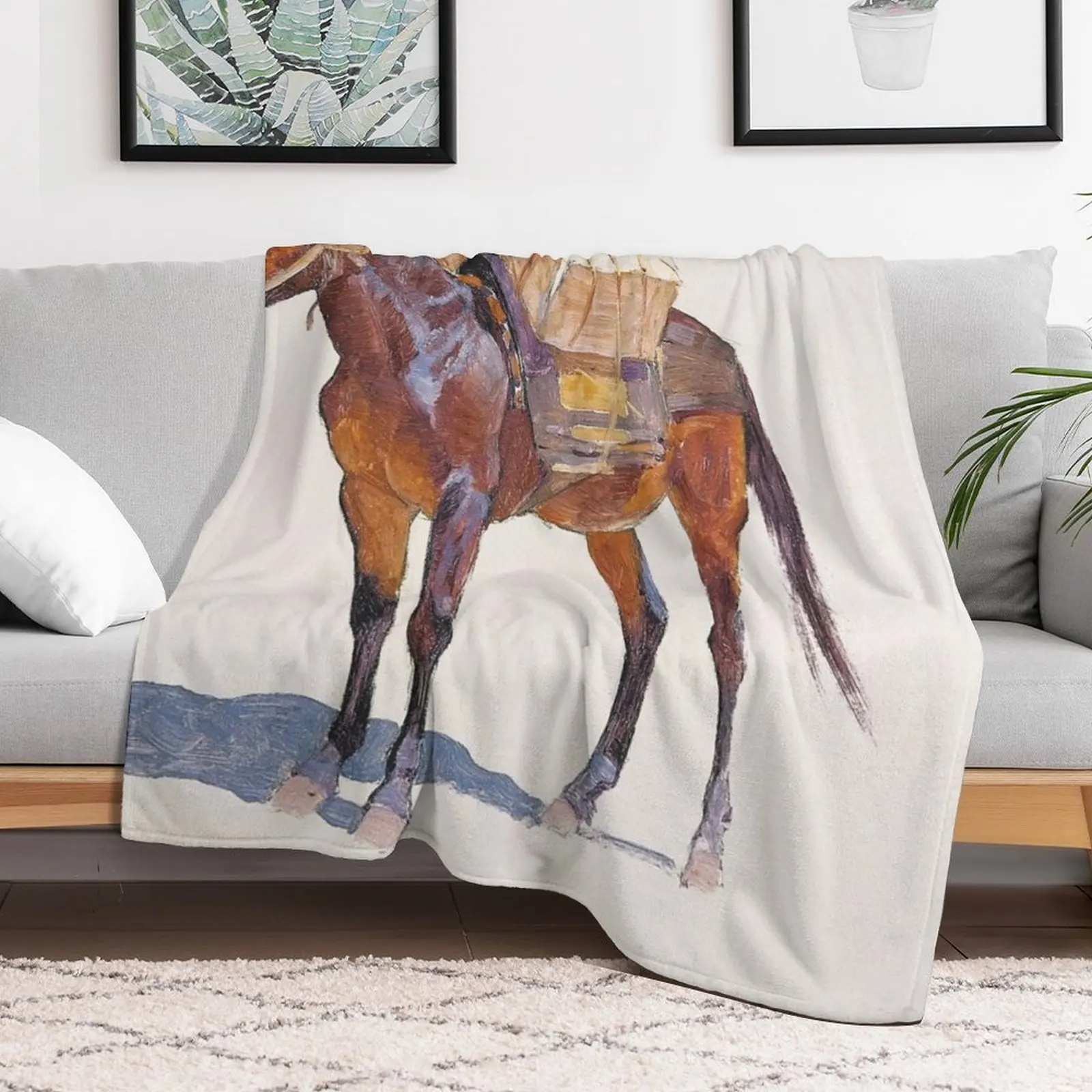 Frederic Remington - Untitled pack mule study Throw Blanket funny gift Designers Blankets