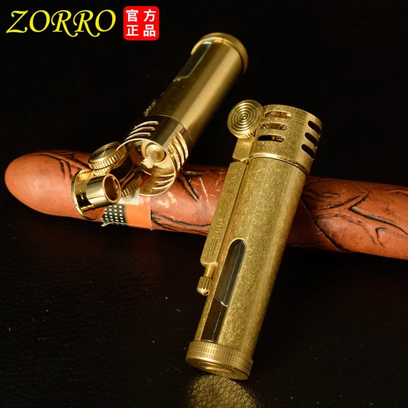 2024 Zorro Retro Petroleum Lighter Transparent Oil Tank Metal Brass Trenches Kerosene Gasoline Oil Cigarette Lighters Men Gift