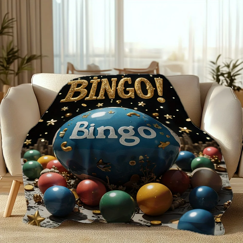 Vintage Bingo Print Blanket, Soft Flannel Game Night Throw, Plush All Season Accent, Retro Themed Home Decor Gift
