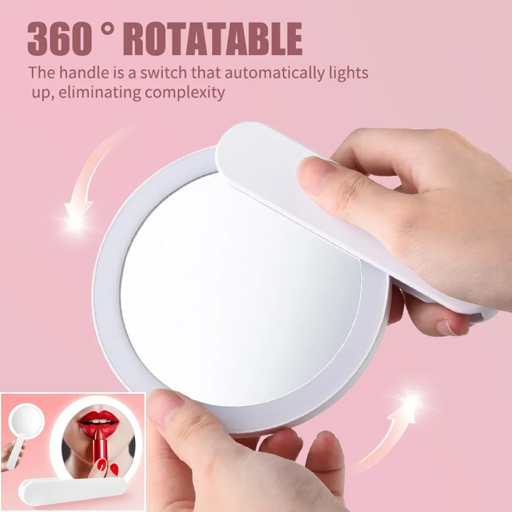 360° Rotatable Foldable LED Makeup Mirror Light with Magnetic Handheld Cosmetic Mirrors Fill Lights Portable Makeup Vanity Tool