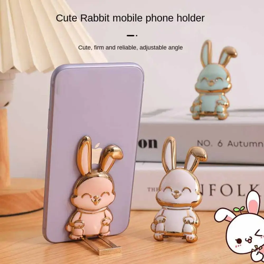 Cute ABS Bunny Finger Ring Holder Mobile Phone Holder Foldable Mobile Phone Mini Pull Rod Phone Finger Ring Holder