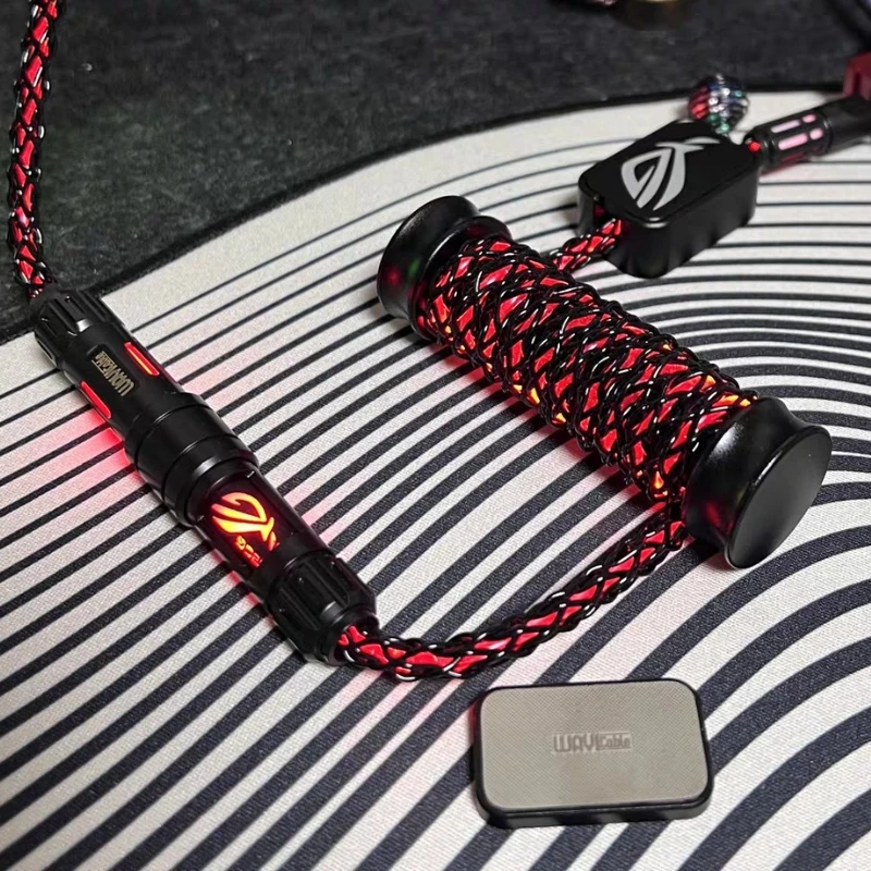 Mechanical Keyboard Cable with RGB Backlight Custom Magnetic Control Cable Glowing Aviation Plug Cable for Mechanical Keyboards