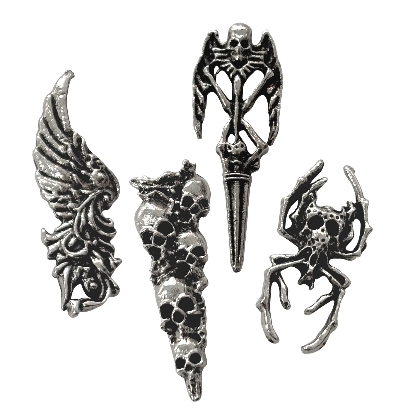 2026 NEW 10/11pcs Gothic Punk Style Nail Art Charms Antique Silver Alloy Skull and Cross Halloween Nail Decorations view 6