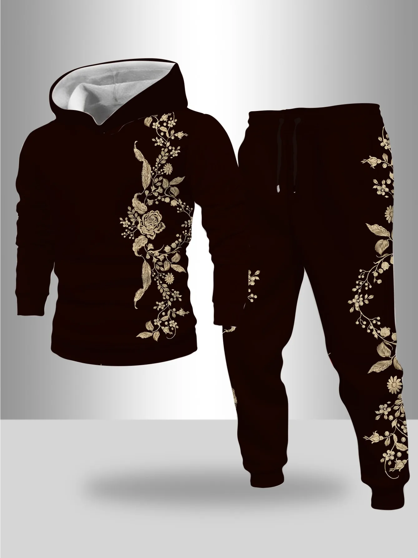 طقم بغطاء للرأس عصري مطبوع رقميًا للرجال مكون من قطعتين