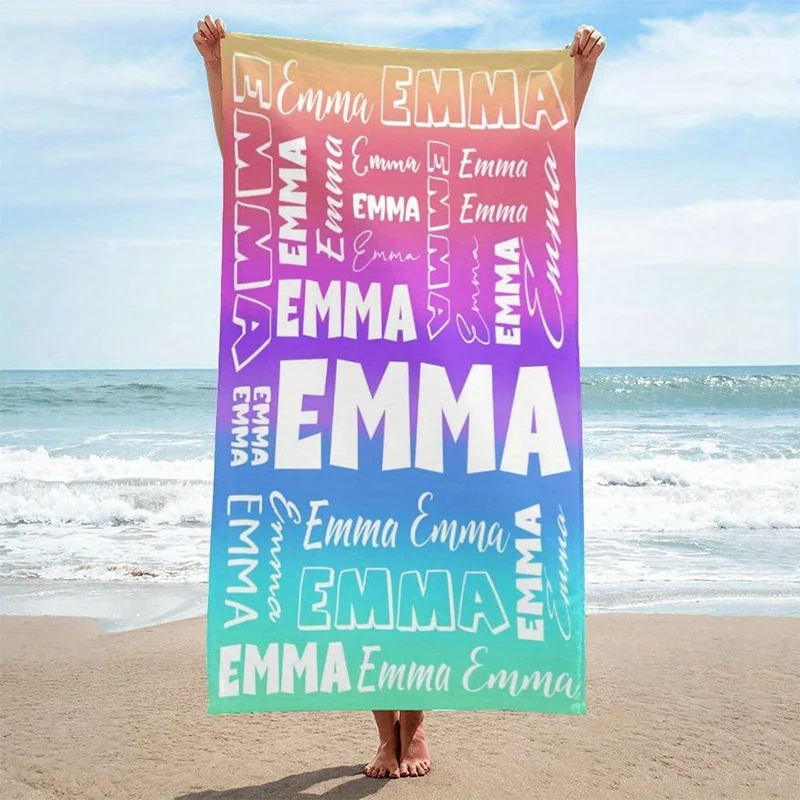 منشفة الشاطئ اسم إيما منشفة الشاطئ منقوشة واقية من الشمس ومقاومة للرياح مناسبة لحمام السباحة والتخييم وبطانية السفر #1