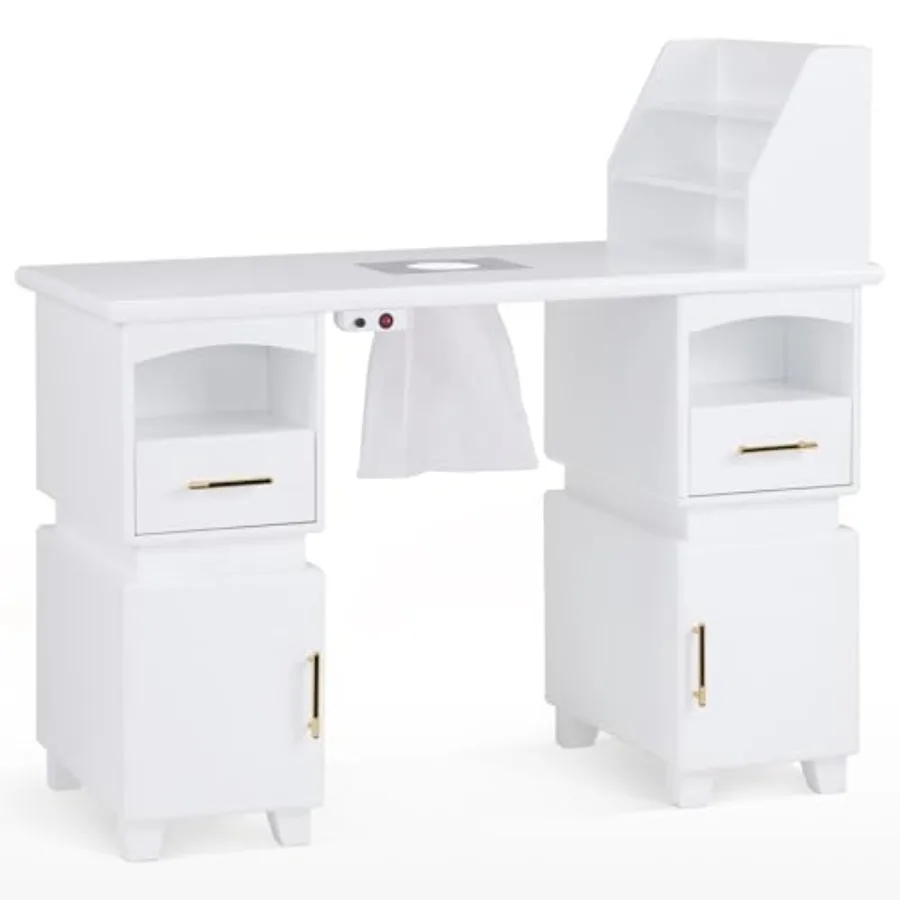 

Professional Nail Station Desk Manicure Table with Electric Dust Collector, Nail Makeup Desk with Shelves, Storage Beauty Salon