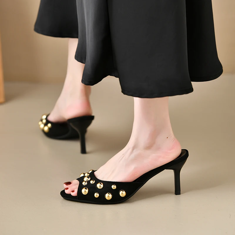 

Summer Women's Open-toed Luxury Women's Sandals Sexy Riveted Retro Decorative Party Dinner Women's Stiletto Heels Plus Size 42