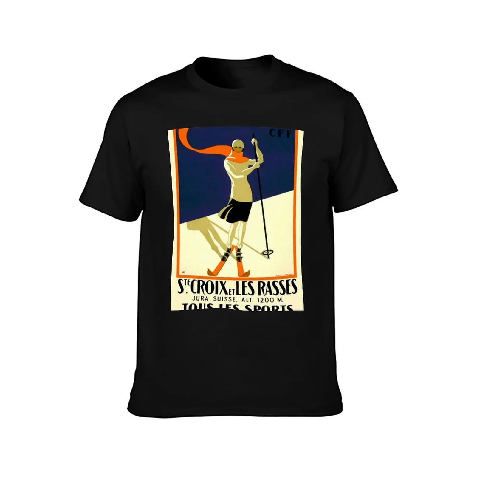 Vintage French Swiss Ski sport poster, ski switzerland T-Shirt Lightweight Sport Basic T-Shirt