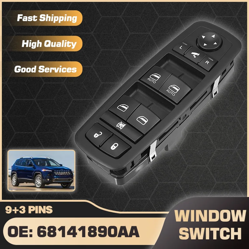 

Electric Power Window Lifter Master Control Switch Button For Jeep Cherokee KL MK5 5th 2014 2015 2016 2017 68141890AA 9+3 Pins