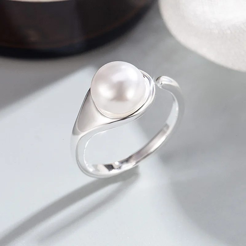 925 Sterling Silver Rings for Women Men Couple Minimalist Handmade Simple Pearl Ring Party Jewelry Gift Prevent Allergy