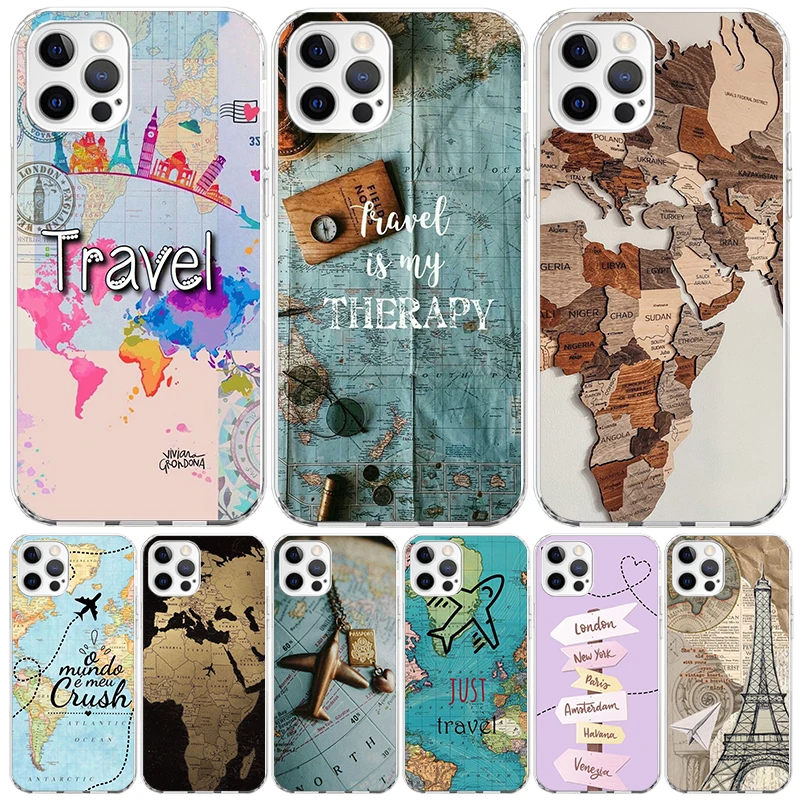 World Map Travel Plans Case Phone Cover for Apple iphone 16 15 14 13 12 Mini 11 Pro Max X XS XR 7 Plus 8 + SE 2020 Trend Fundas